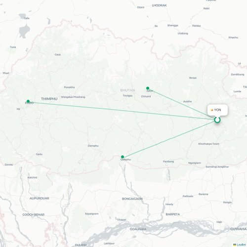 Mapa lotu bezpośredniego Trashigang – Jakar