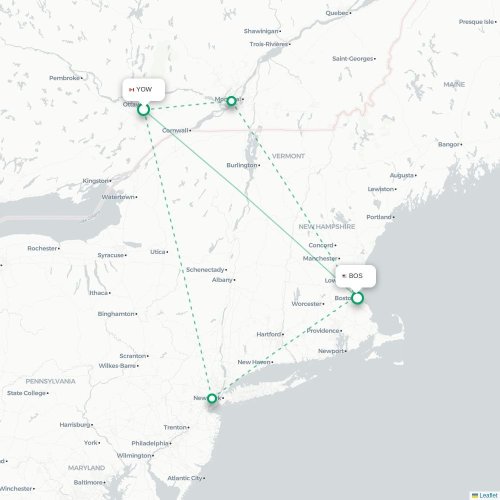 Mapa de vuelo directo Ottawa - Boston