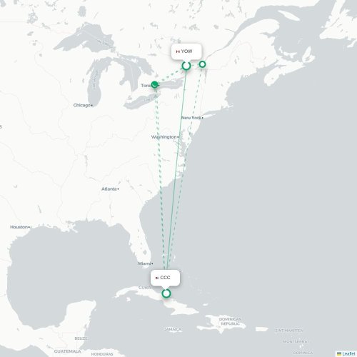 Mapa lotu bezpośredniego Ottawa – Cayo Coco