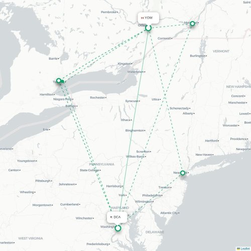 Mapa de vuelo directo Ottawa - Washington D. C.