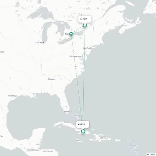 Mapa lotu bezpośredniego Ottawa – Holguín