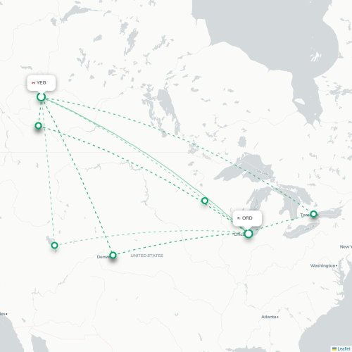 Mapa de vuelo directo Ottawa - Chicago
