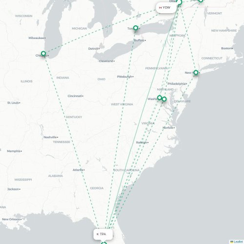 Mapa de vuelo directo Ottawa - Tampa