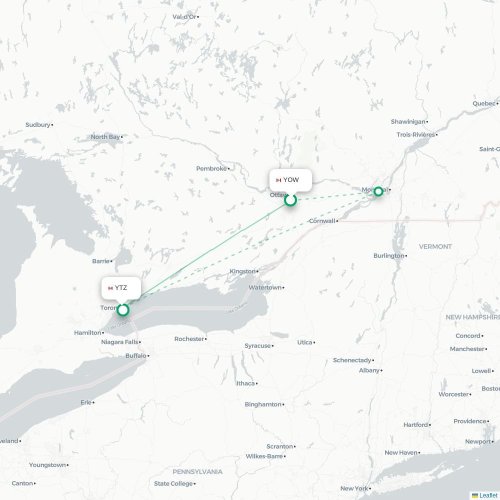 Mapa de vuelo directo Ottawa - Toronto