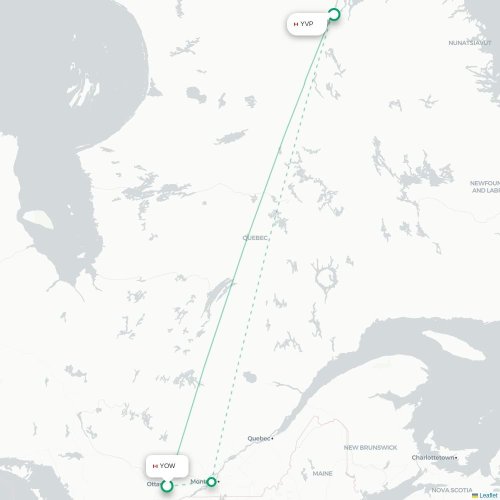Mapa de vuelo directo Ottawa - Kuujjuaq
