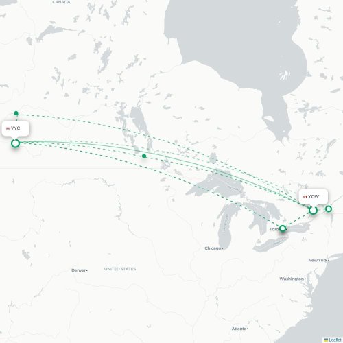 Mapa lotu bezpośredniego Ottawa – Calgary