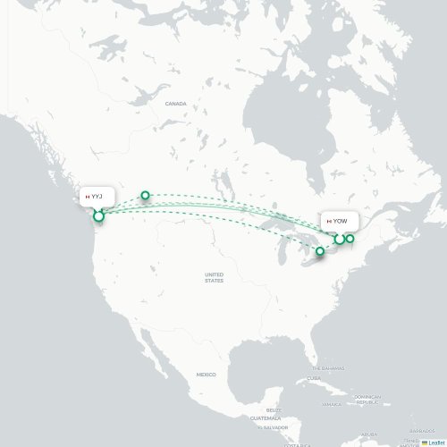 Mapa de vuelo directo Ottawa - Victoria