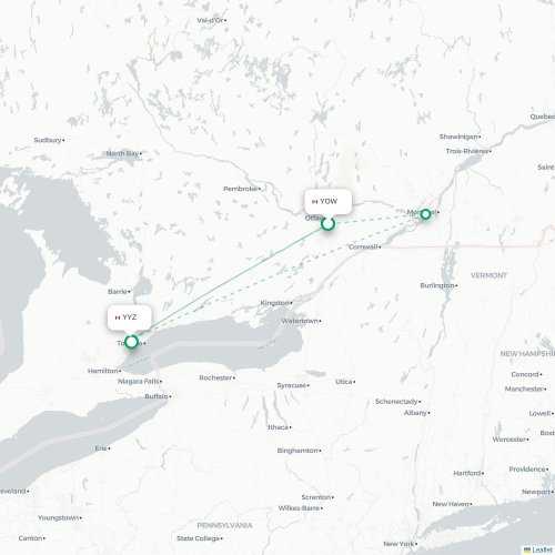 Mapa de vuelo directo Ottawa - Toronto