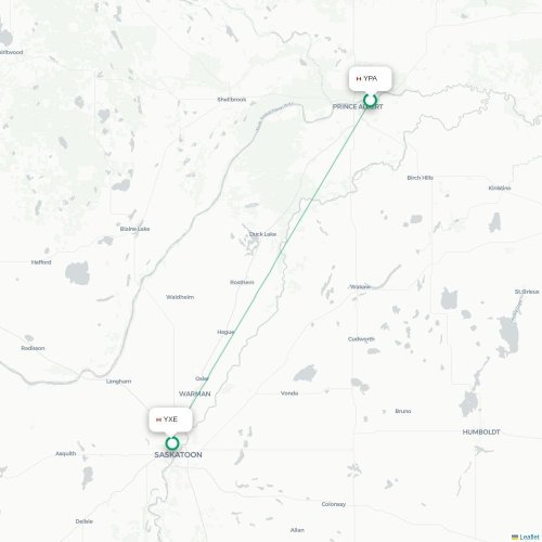 Mapa de vuelo directo Prince Albert - Saskatoon