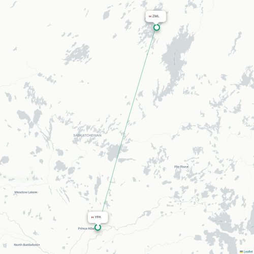 Mapa de vuelo directo Prince Albert - Wollaston Lake