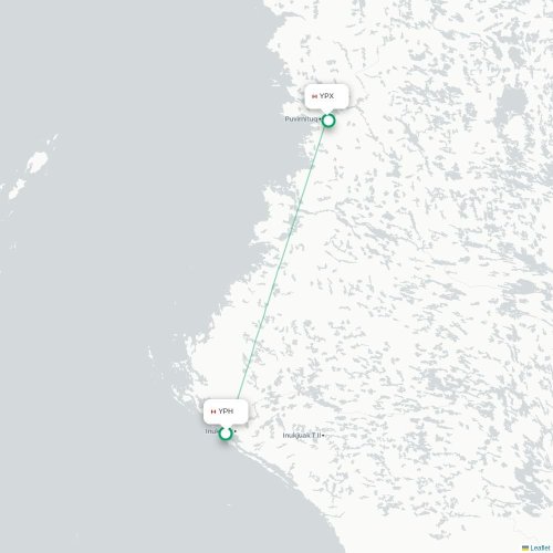 Mapa de vuelo directo Inukjuak - Puvirnituq