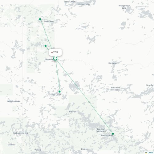 Mapa lotu bezpośredniego Pikangikum – Sandy Lake