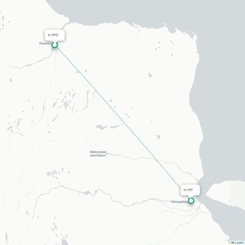 Mapa lotu bezpośredniego Peawanuck – Timmins