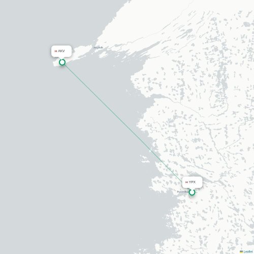 Mapa de vuelo directo Puvirnituq - Akulivik