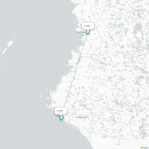 Mapa de vuelo directo Puvirnituq - Inukjuak