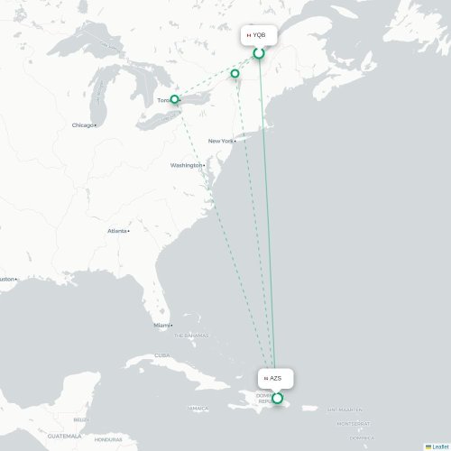 Mapa de vuelo directo Quebec - Nagua