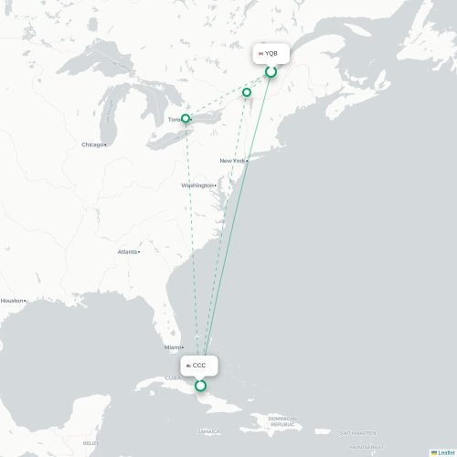 Mapa lotu bezpośredniego Quebec – Cayo Coco