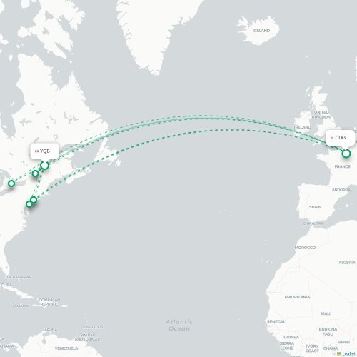 Québec - Paris carte du vol direct