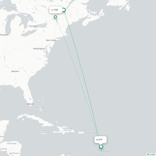 Mapa de vuelo directo Quebec - Fort-de-France