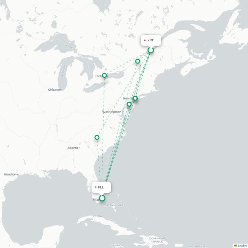 Mapa de vuelo directo Quebec - Fort Lauderdale
