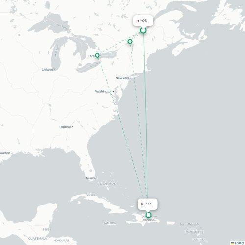 Québec City - Puerto Plata kaart van rechtstreekse vlucht