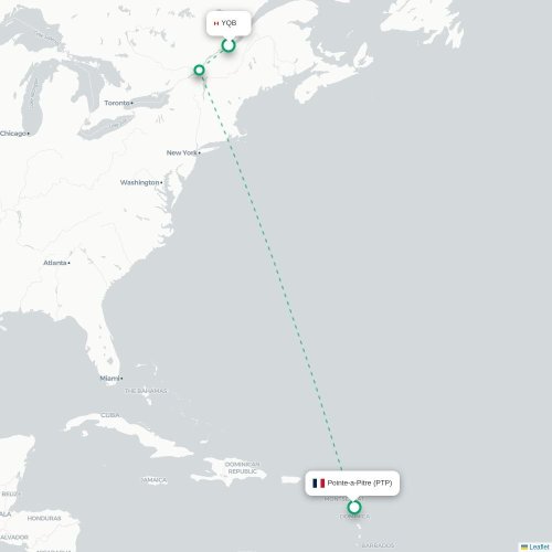 Mapa de vuelo directo Quebec - Pointe-à-Pitre