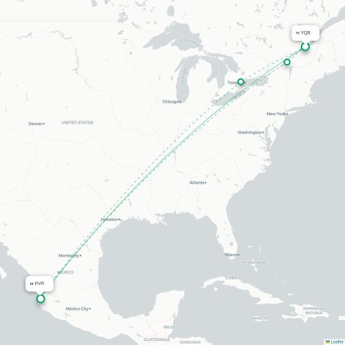 Québec City - Puerto Vallarta kaart van rechtstreekse vlucht