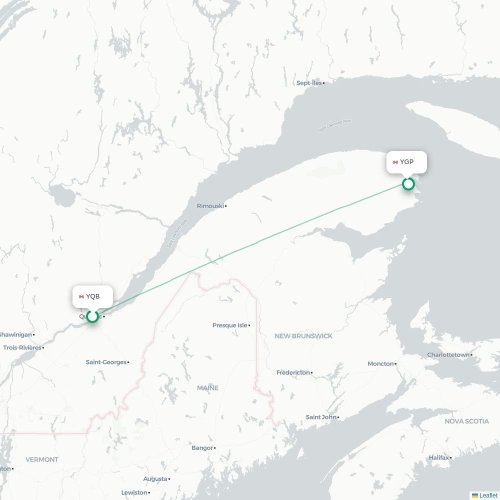 Mapa de vuelo directo Quebec - Gaspé