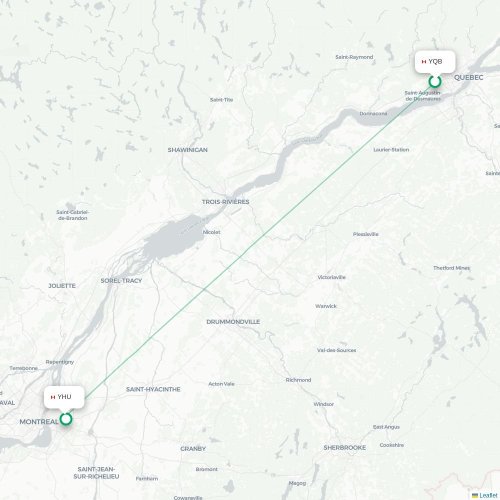 Mapa de vuelo directo Quebec - Montreal