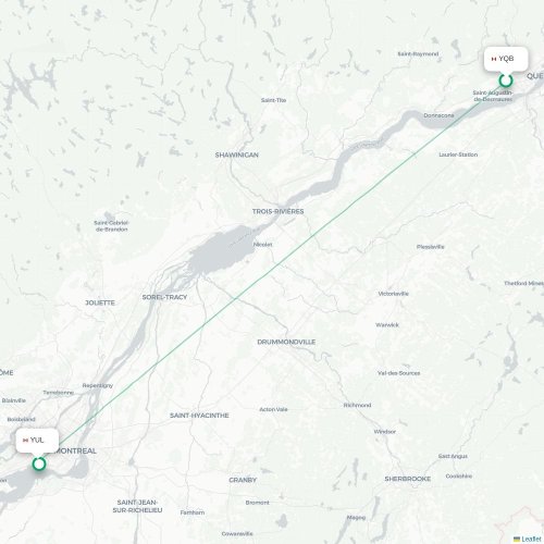 Mapa de vuelo directo Quebec - Montreal