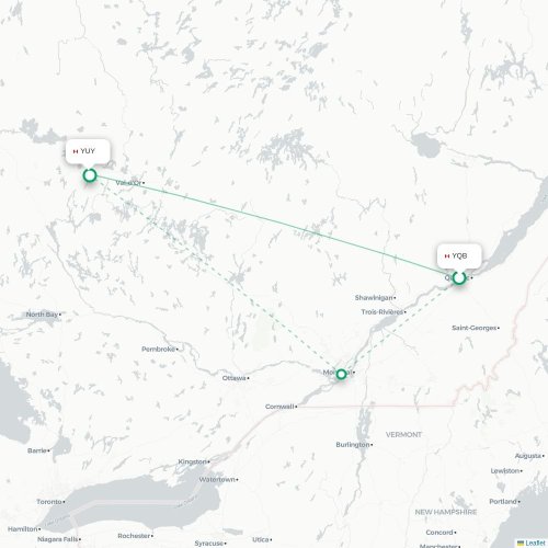Mapa de vuelo directo Quebec - Rouyn-Noranda