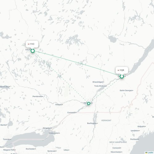 Mapa de vuelo directo Quebec - Val-d'Or