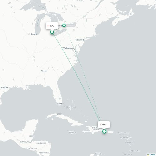 Mapa lotu bezpośredniego Windsor – Punta Cana