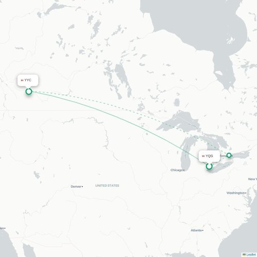 Mapa lotu bezpośredniego Windsor – Calgary