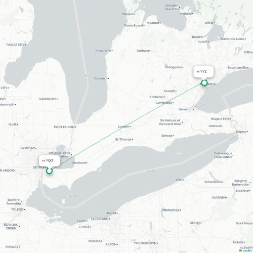 Mapa lotu bezpośredniego Windsor – Toronto