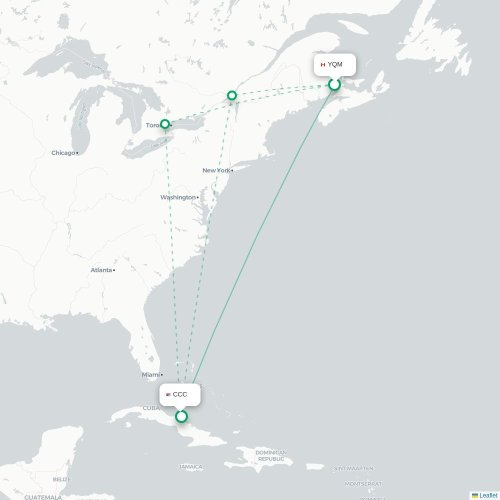 Moncton - Cayo Coco kaart van rechtstreekse vlucht