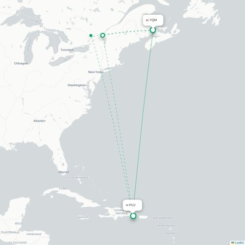 Moncton - Punta Cana kaart van rechtstreekse vlucht