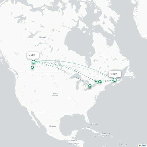 Moncton - Edmonton kaart van rechtstreekse vlucht