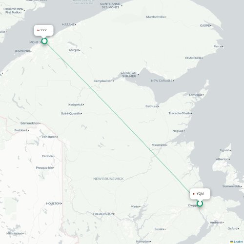 Moncton - Mont-Joli kaart van rechtstreekse vlucht