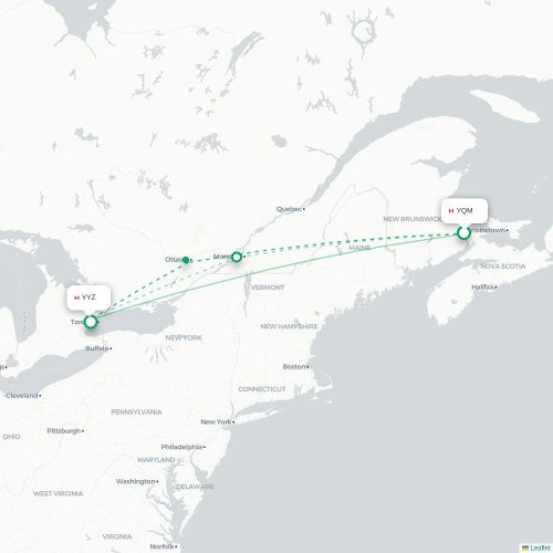 Moncton - Toronto kaart van rechtstreekse vlucht