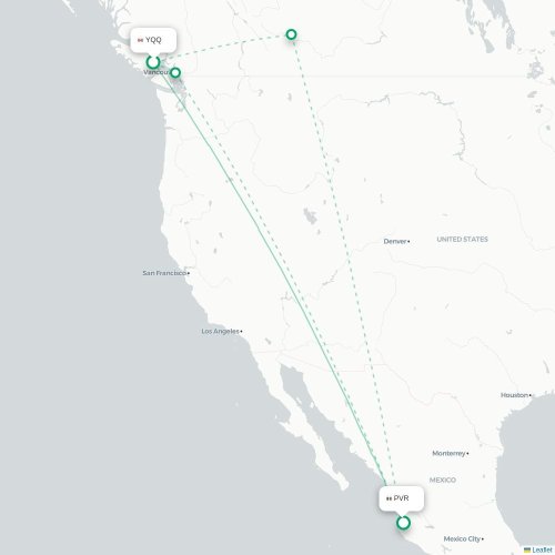 Mapa de vuelo directo Comox - Pto Vallarta