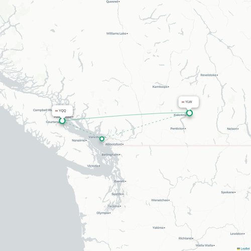 Mapa de vuelo directo Comox - Kelowna