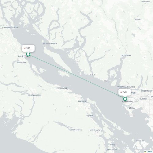 Mapa de vuelo directo Comox - Vancouver