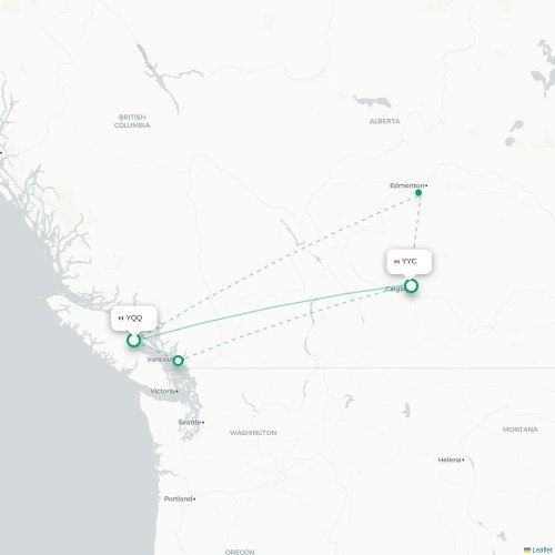Mapa de vuelo directo Comox - Calgary