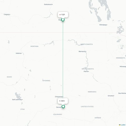 Mapa lotu bezpośredniego Regina – Denver