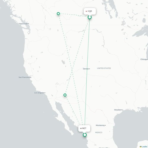 Mapa lotu bezpośredniego Regina – Mazatlán