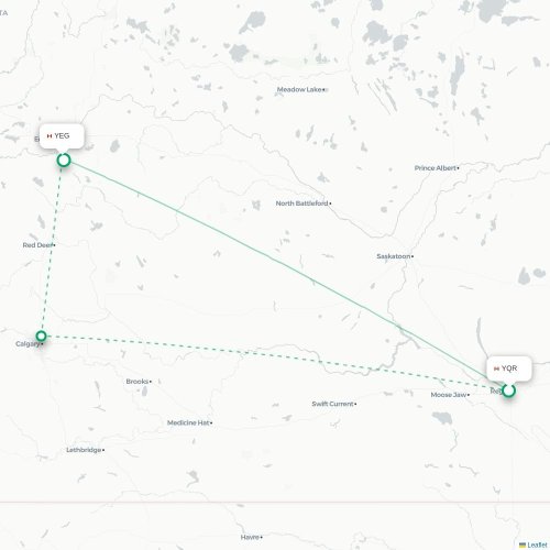 Mapa de vuelo directo Regina - Edmonton