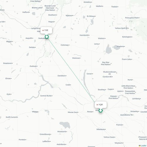 Mapa de vuelo directo Regina - Saskatoon