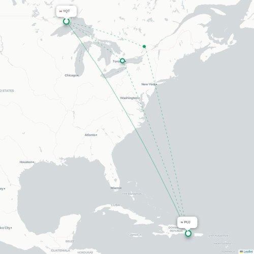 Mapa lotu bezpośredniego Thunder Bay – Punta Cana