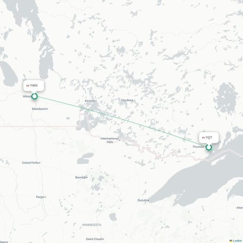 Mapa lotu bezpośredniego Thunder Bay – Winnipeg